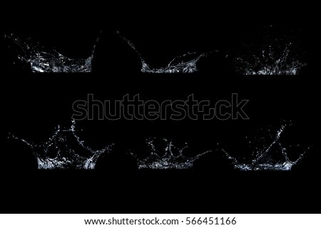 Collection of water splash isolated on black background.