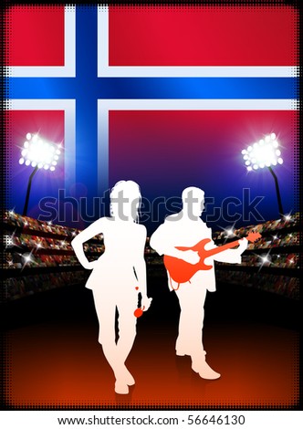 Live Music Band with Norway Flag on Stadium Background Original Illustration