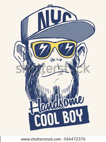 Cool Monkey illustration with cool slogan for t-shirt and other uses.