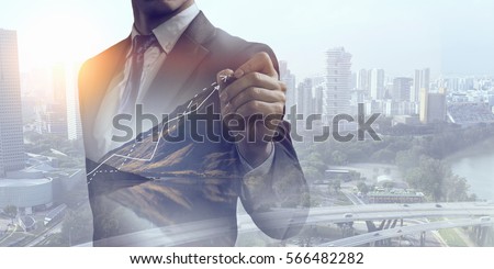 His business growth and progress . Mixed media Royalty-Free Stock Photo #566482282