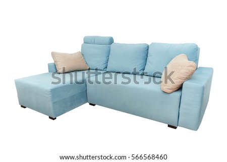 Blue modern couch sofa isolated on white background