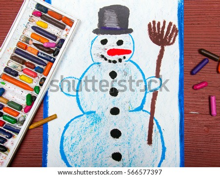 Colorful drawing: Happy snowman