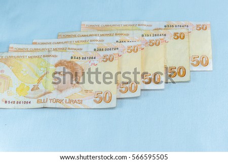 Different Turkish Coins and banknotes in different sizes and shapes