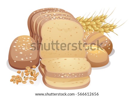Illustration Featuring a Loaf of Freshly Baked Bread Placed Beside Wheat Grains Royalty-Free Stock Photo #566612656