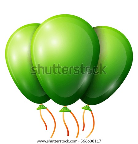 Realistic green balloons with ribbon isolated on white background. Shiny colorful glossy balloon