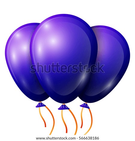 Realistic blue balloons with ribbon isolated on white background. Shiny colorful glossy balloon