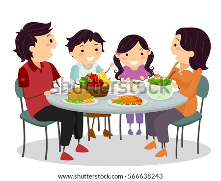 Stickman Illustration of a Family Happily Chatting While Sharing a Meal
