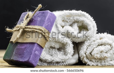 handmade soap on wooden background, concept of beauty and body care ,SPA