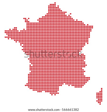The Map Of France. Silhouette of France is made of small red hearts. Original abstract vector illustration for your design.