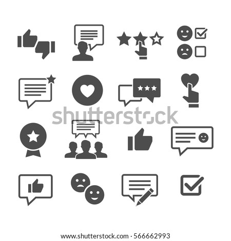 Customer reviews vector icon set. Feedback and user experience of clients. Loyalty and testimonials from users.  Royalty-Free Stock Photo #566662993