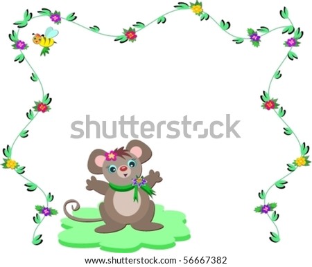 Nature Frame with Cute Mouse Vector