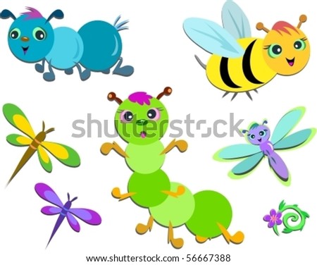 Mix of Cute Insects Vector