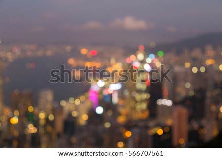 Hong Kong city blurred lights night view, abstract background
