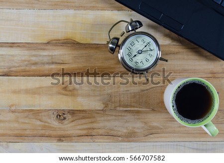 top view of office concept on wooden table