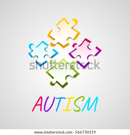 Autism awareness poster with puzzle pieces on grey background. Solidarity and support symbol. Medical concept. Vector illustration.
