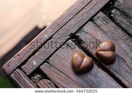 Chocolate Heart On table wood 