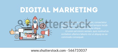 Digital marketing concept poster. Digital design. Social network and media communication. White background.