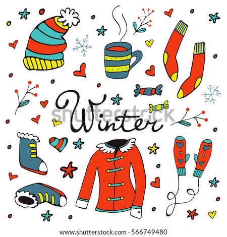 Colorful hand drawn winter collection