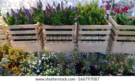 Shop with a variety of colorful spring flowers. selective focus, blur image

