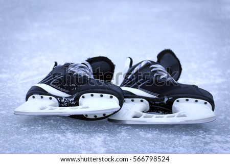 Skates after a game of ice hockey.
