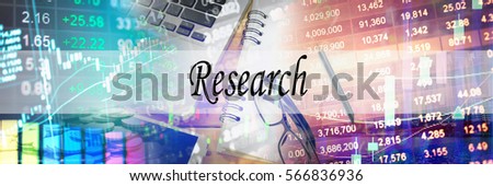 Research - Hand writing word to represent the meaning of financial word as concept. A word Research is a part of Investment&Wealth management in stock photo.