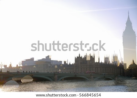 Multiple exposure image of Big Ben and Houses of Parliament at sunset. London