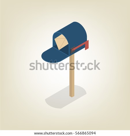 American colored mailbox isolated on white background. Flat 3D isometric style, vector illustration.