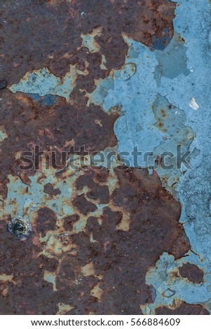 Rust on blue paint metal/ old steel texture 
