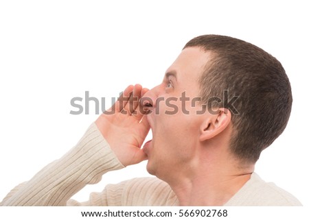 portrait of an evil man shouting isolated on white background