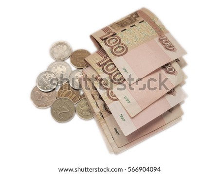 Hundred rubles and coins 
