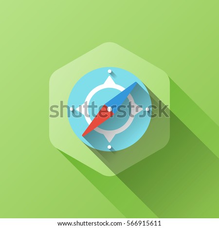 simple illustration of compass icon in flat style with soft long shadow. vector compass symbol design. can be used for web design, web site, app mobile or widget.