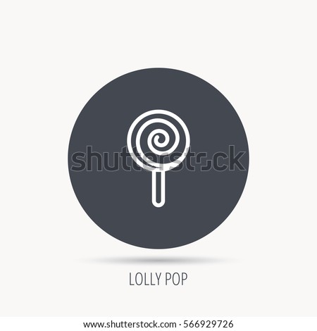 Lollipop icon. Lolly pop candy sign. Swirl sugar dessert symbol. Round web button with flat icon. Vector