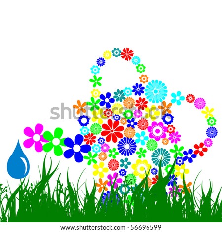 Illustration of Watering Can pattern made up of flower shapes on the white background