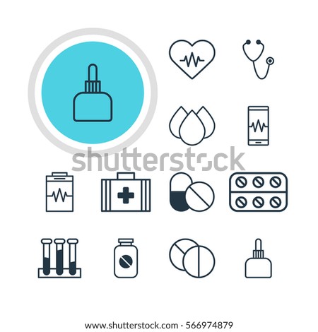 Vector Illustration Of 12 Medicine Icons. Editable Pack Of Medical Bag, Pulse, Experiment Flask And Other Elements.