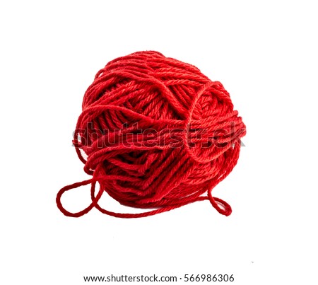 Red ball of yarn for knitting isolated on white background Royalty-Free Stock Photo #566986306