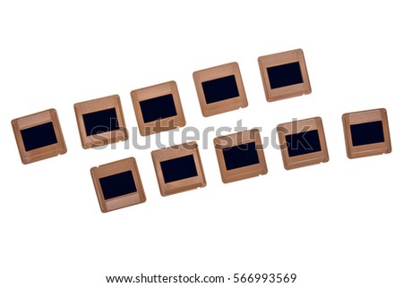 Vintage photo slides in a rows isolated on white background with clipping path