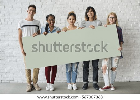 Group of Friends Holding Blank Banner