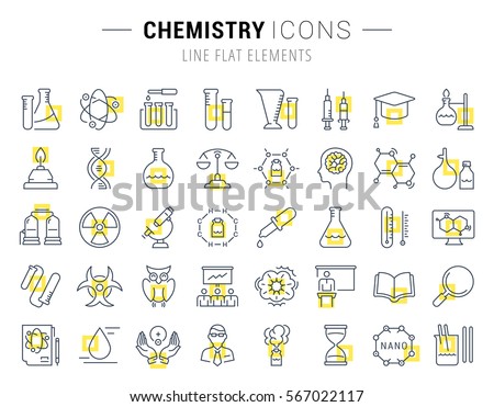 Set vector line icons, sign and symbols in flat design chemistry with elements for mobile concepts and web apps. Collection modern infographic logo and pictogram.