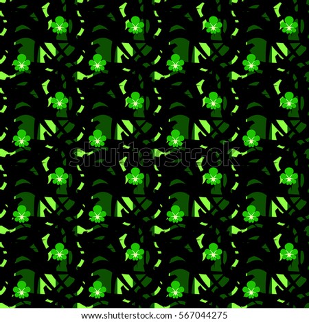 Seamless, abstract, vector pattern style. Green grass, summer forest background. Saint Patrick's Day.