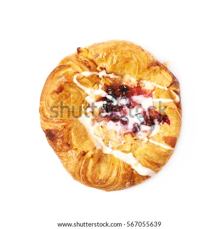 Sweet pastry bun isolated over the white background