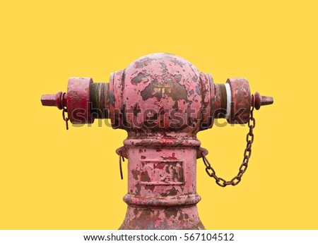 Front View :Old Fire Hydrant Isolated on Yellow Background