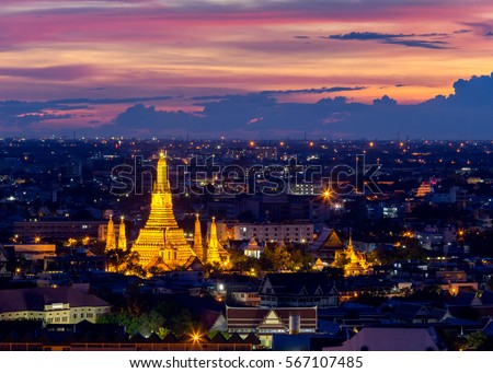 Wat Arun Temple of a dawn  in Bangkok Thailand .Bangkok is the most populated city in Southeast Asia. Bangkok , Thailand Royalty-Free Stock Photo #567107485