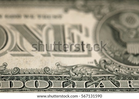 macro fragment banknote one US dollar, low depth of field