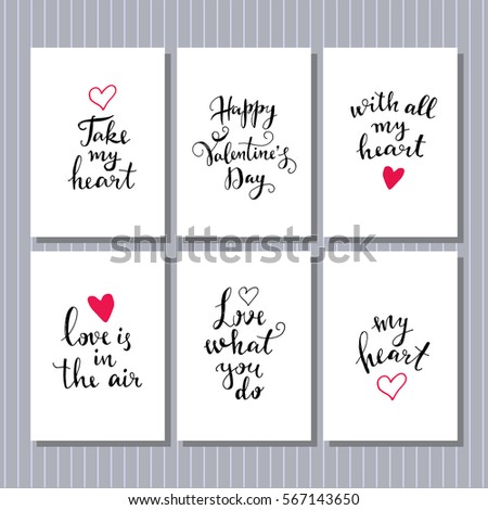 Set of Valentines Day postcards.Valentines Day vintage background. Hand drawn  vector illustration. Romantic greeting card, invitation, poster design.