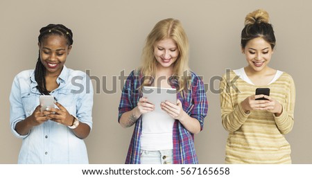 Friends Using Tablet Technology Phone