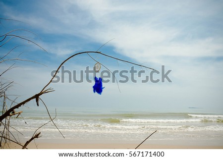 Dream catcher hanging on a tree seaside