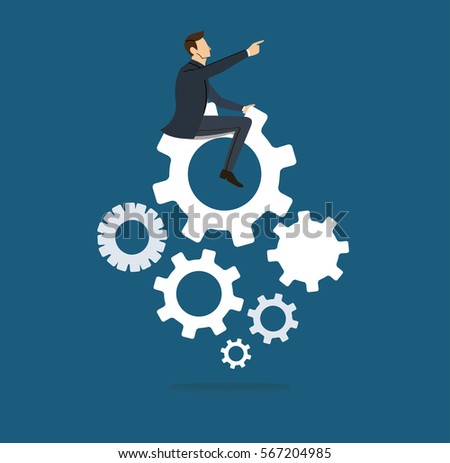 Businessman on the gears icon vector. Business concept illustration