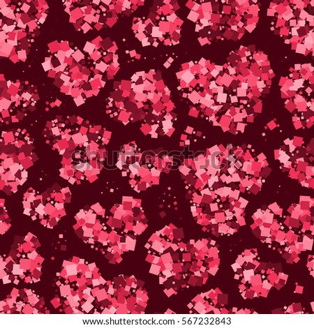 Sparkling hearts seamless pattern of squares