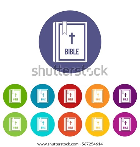 Bible set icons in different colors isolated on white background