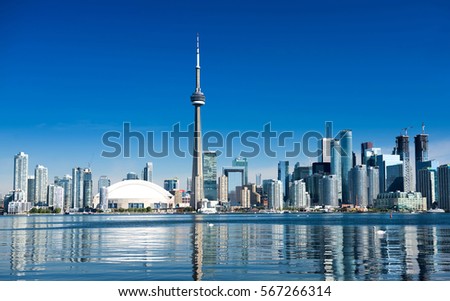Toronto city skyline on clear sunny day, Ontario, Canada